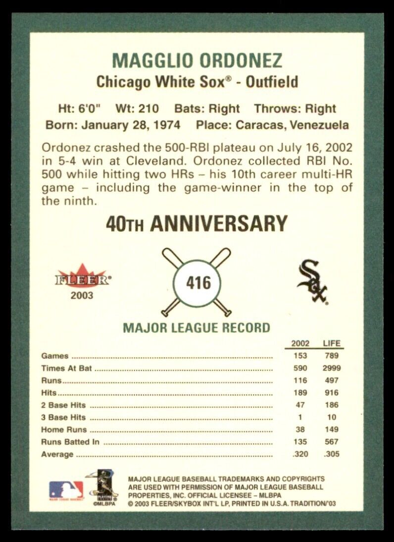 2003 Fleer Tradition Magglio Ordonez Chicago White Sox #416