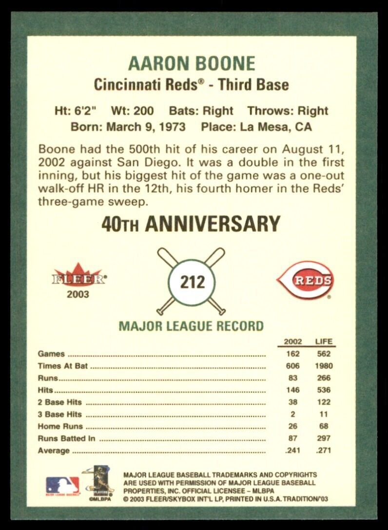 2003 Fleer Tradition Aaron Boone Cincinnati Reds #212