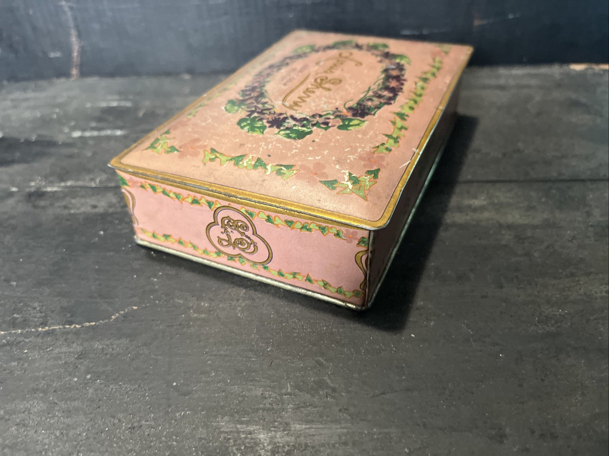 Vintage 1920 Canco Louis Sherry New York Pink Purple Floral 1/2lb Chocolate Tin