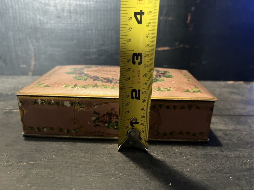 Vintage 1920 Canco Louis Sherry New York Pink Purple Floral 1/2lb Chocolate Tin