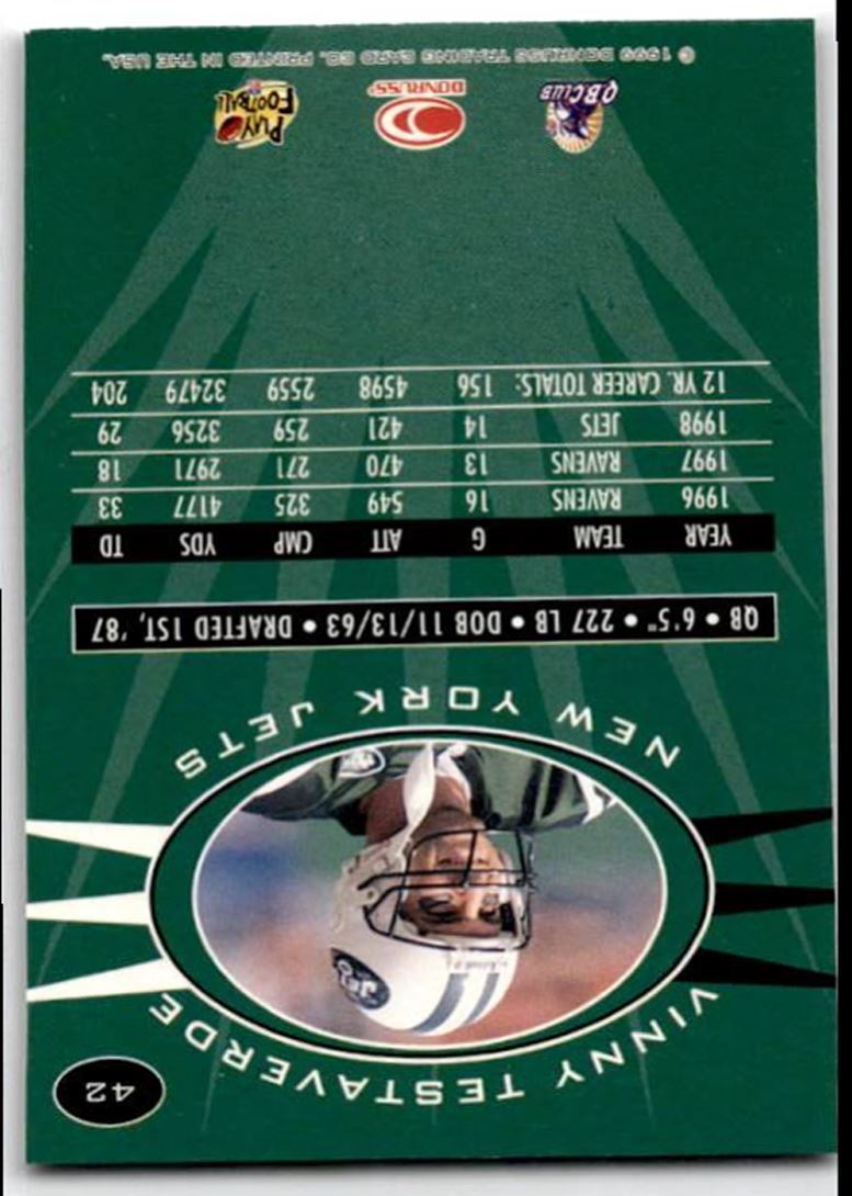 1999 Donruss Preferred QBC Vinny Testaverde . New York Jets #42