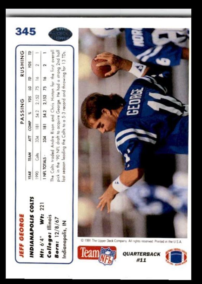 1991 Upper Deck Jeff George , Indianapolis Colts #345