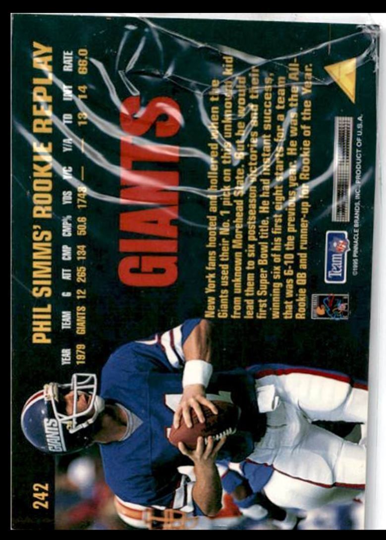 1995 Pinnacle Club Collection Phil Simms New York Giants #242