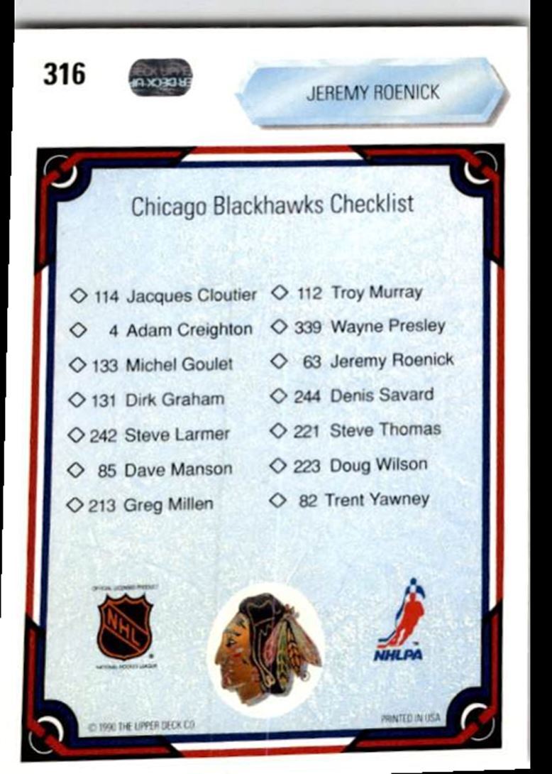 1990-91 Upper Deck Jeremy Roenick hof Chicago Blackhawks #316