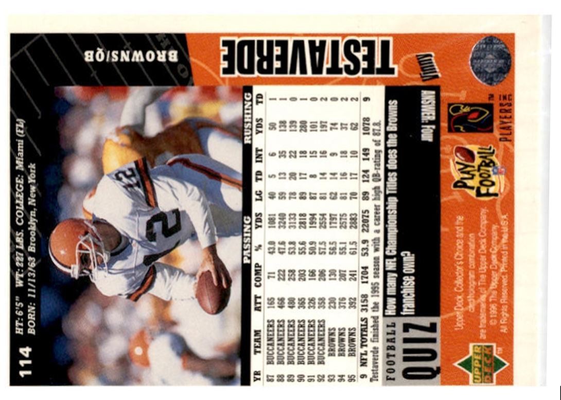 1996 Collector's Choice Vinny Testaverde Cleveland Browns #114