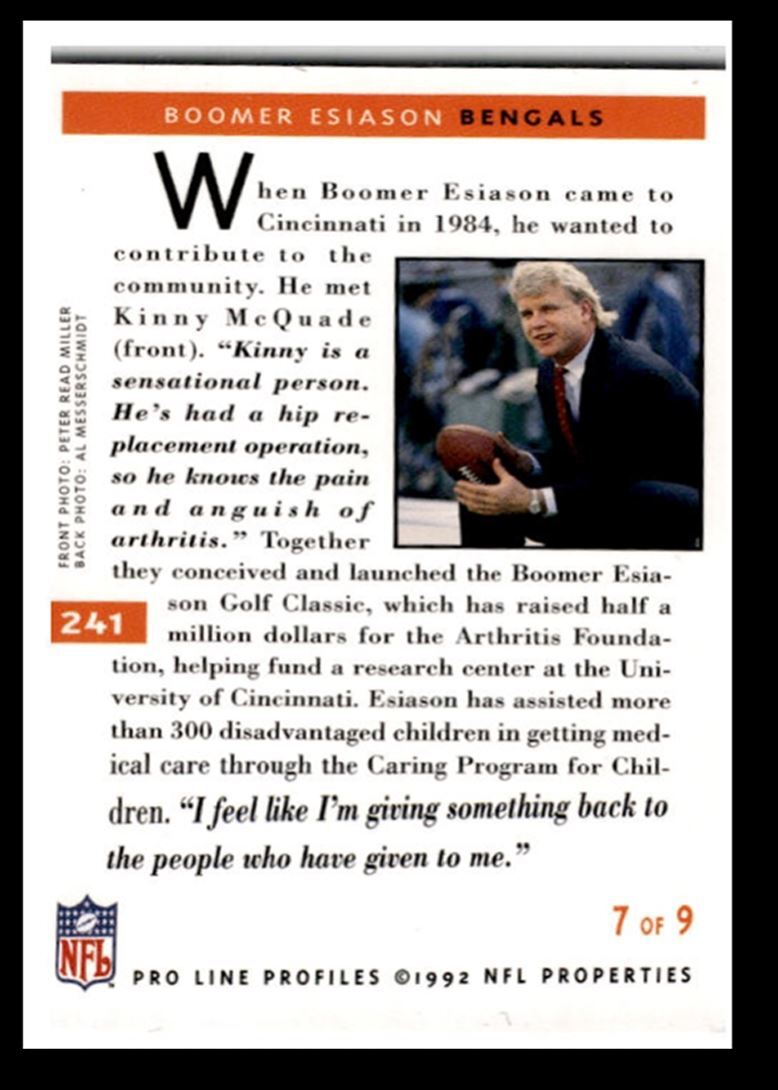 1992 Pro Line Profiles Boomer Esiason , Cincinnati Bengals #241
