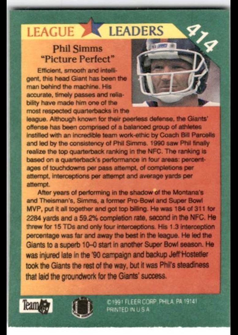 1991 Fleer Phil Simms ` New York Giants #414