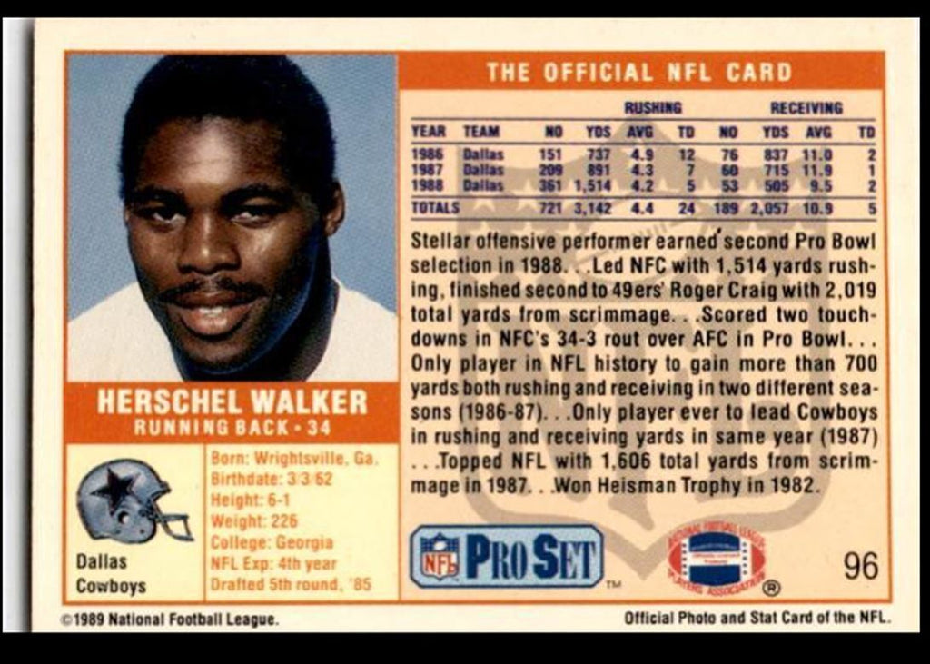 1989 Pro Set Herschel Walker .. Dallas Cowboys #96