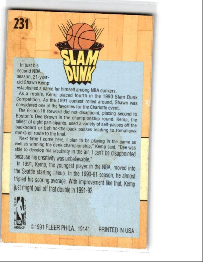 1991-92 Fleer Shawn Kemp Seattle SuperSonics #231