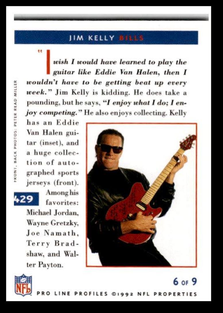 1992 Pro Line Profiles Jim Kelly , Buffalo Bills #429