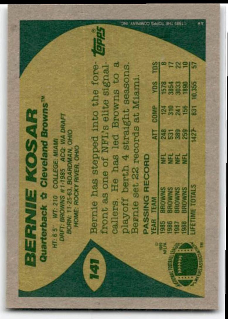 1989 Topps Bernie Kosar , Cleveland Browns #141