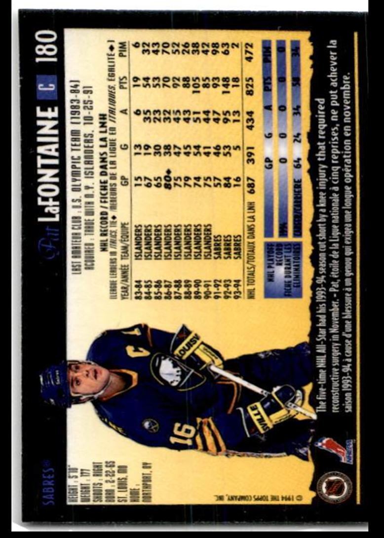 1994-95 Topps Premier Pat LaFontaine Buffalo Sabres #180