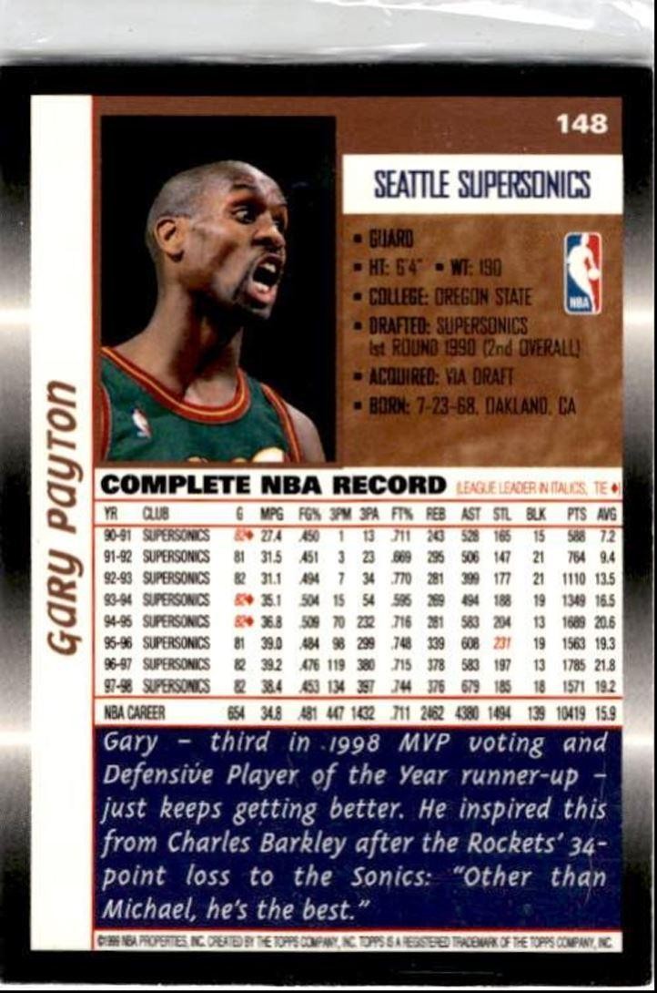 1998-99 Topps Gary Payton Seattle SuperSonics #148