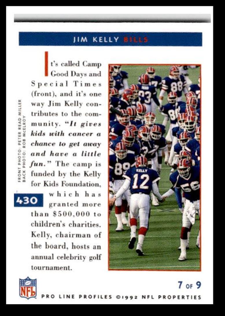 1992 Pro Line Profiles Jim Kelly , Buffalo Bills #430