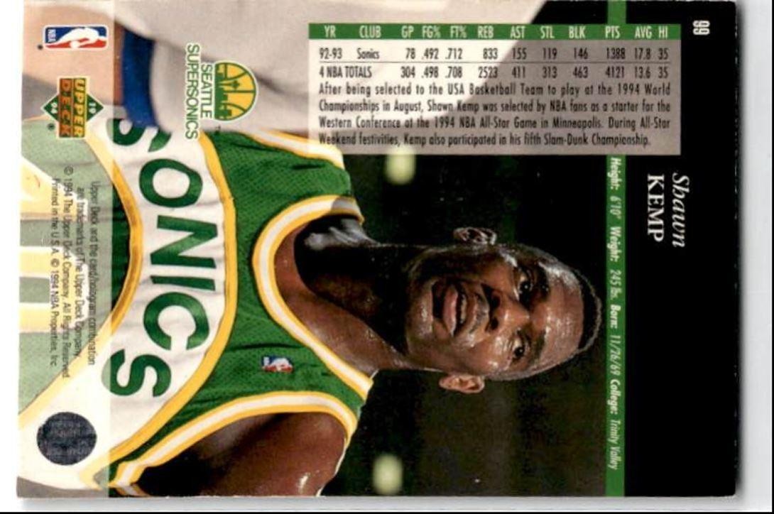 1993-94 Upper Deck Shawn Kemp Seattle SuperSonics #99