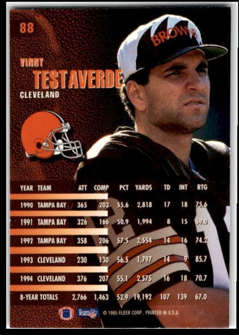 1995 Fleer Vinny Testaverde Cleveland Browns #88