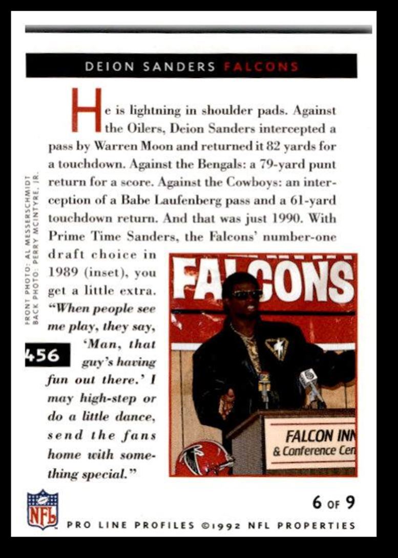 1992 Pro Line Profiles Deion Sanders Atlanta Falcons #456