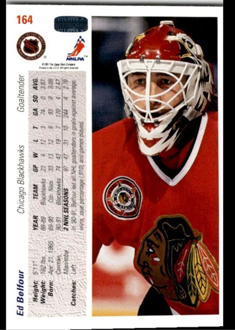 1991-92 Upper Deck Ed Belfour Chicago Blackhawks #164