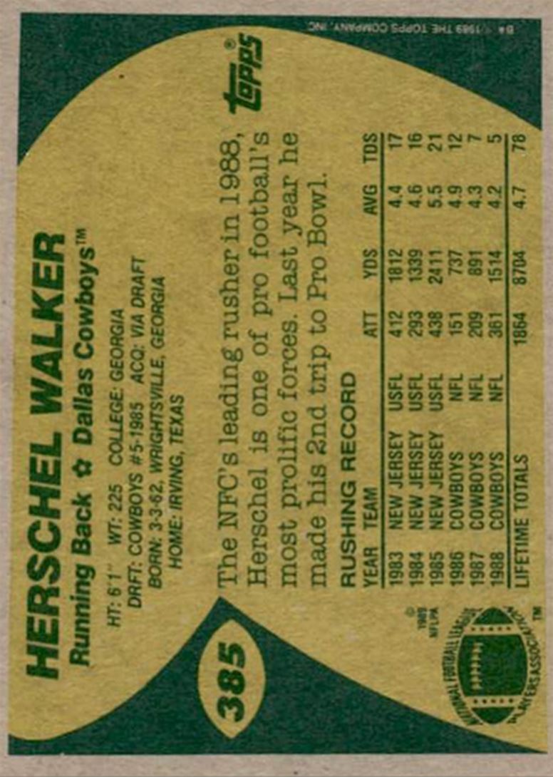 1989 Topps Herschel Walker Dallas Cowboys #385