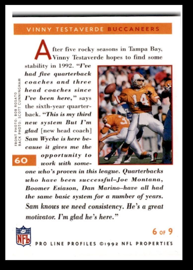 1992 Pro Line Profiles Vinny Testaverde Tampa Bay Buccaneers/Cincinnati Bengals