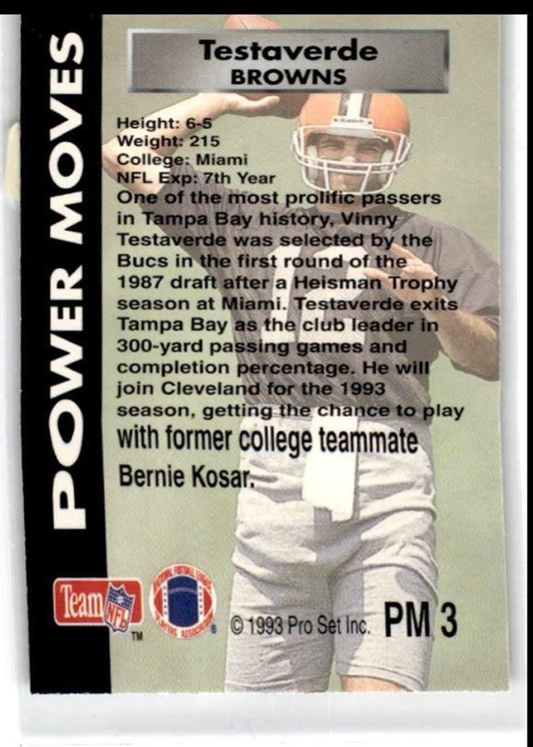 1993 Pro Set Power Moves Vinny Testaverde Gold Cleveland Browns #PM3