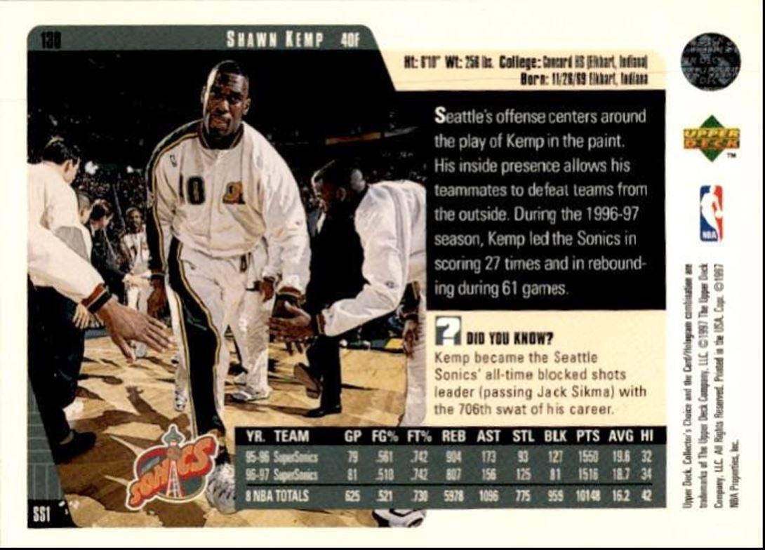 1997-98 Collector's Choice Shawn Kemp Seattle SuperSonics #130