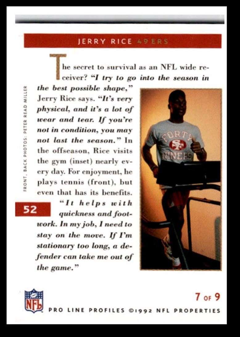 1992 Pro Line Profiles Jerry Rice San Francisco 49ers #52