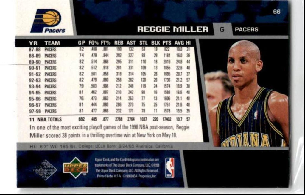 1998-99 Upper Deck Reggie Miller Indiana Pacers #66