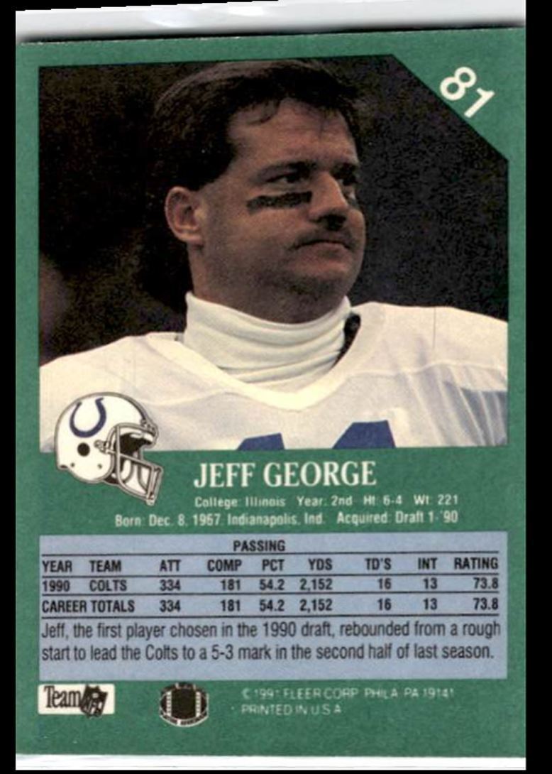 1991 Fleer Jeff George Indianapolis Colts #81
