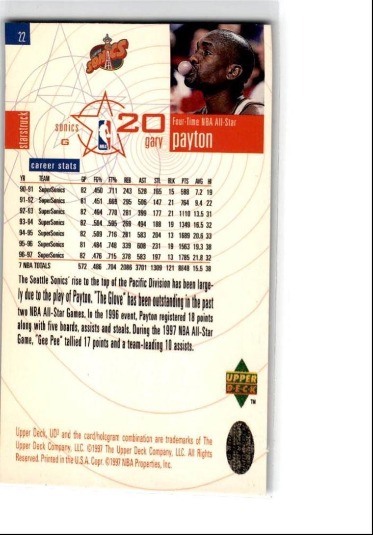 1996-97 Upper Deck Gary Payton Seattle SuperSonics #22