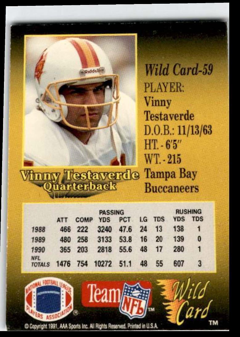 1991 Wild Card Vinny Testaverde Tampa Bay Buccaneers #59