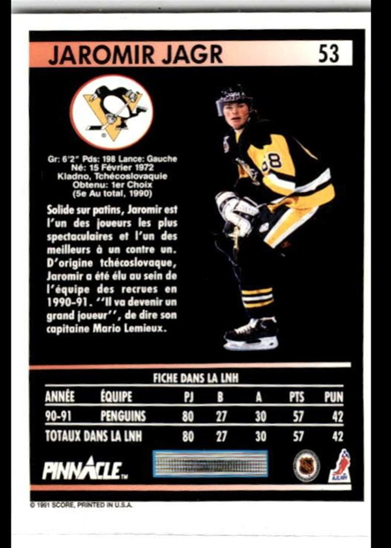 1991-92 Pinnacle Jaromir Jagr Pittsburgh Penguins #53