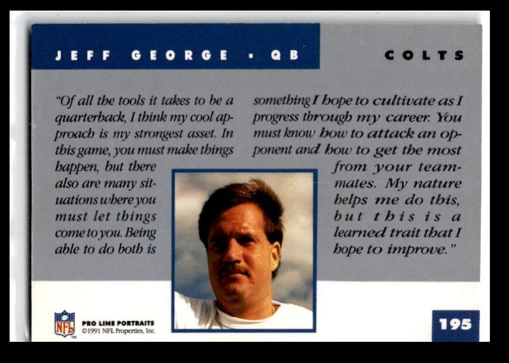 1991 Pro Line Portraits Jeff George Indianapolis Colts #195