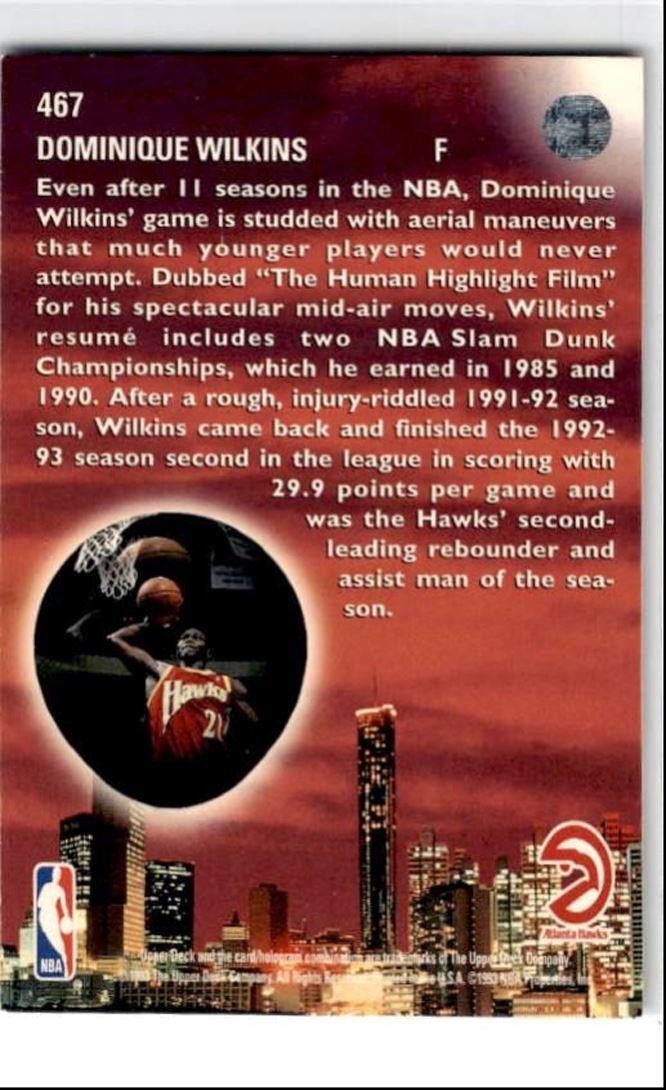 1993-94 Upper Deck Dominique Wilkins Atlanta Hawks #467