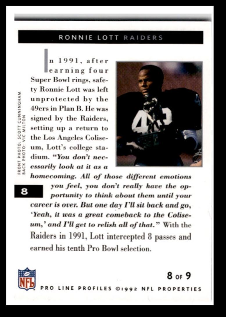 1992 Pro Line Portraits Ronnie Lott Los Angeles Raiders #8