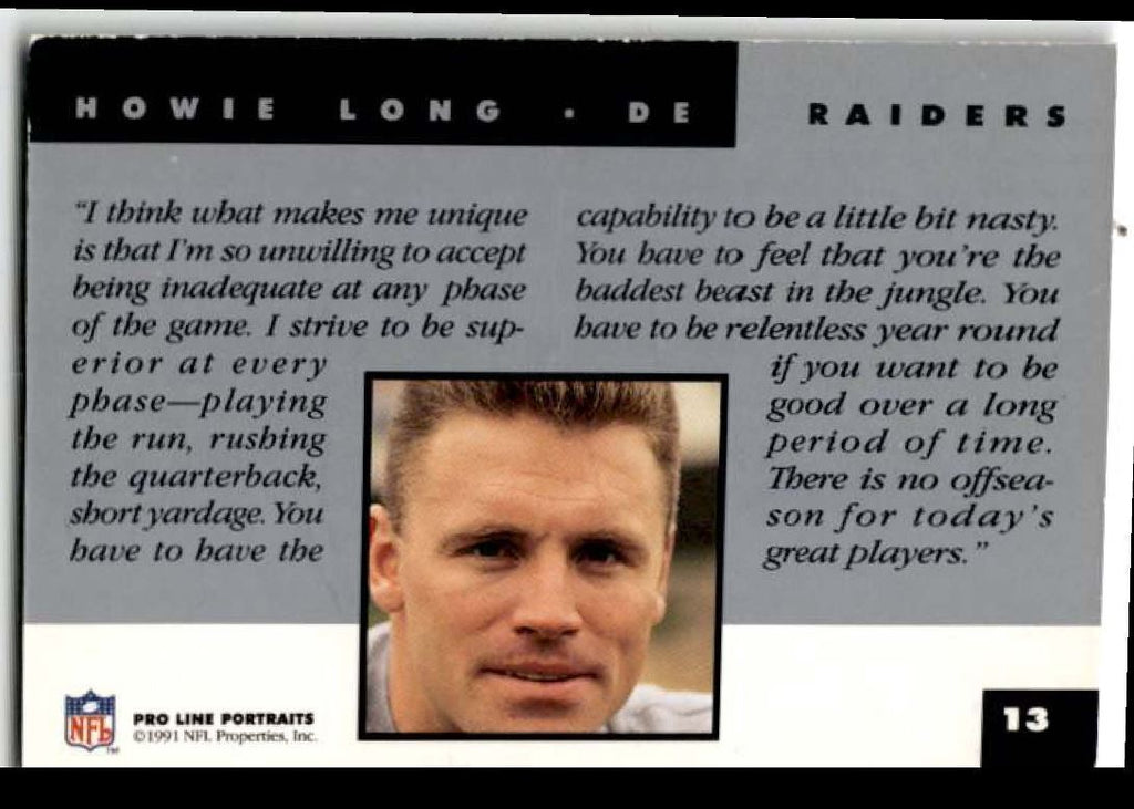 1991 Pro Line Portraits Howie Long Los Angeles Raiders #13