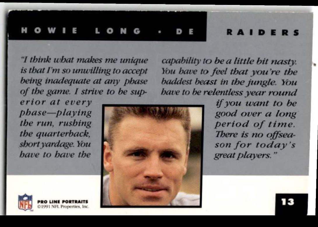 1991 Pro Line Portraits Howie Long Los Angeles Raiders #13