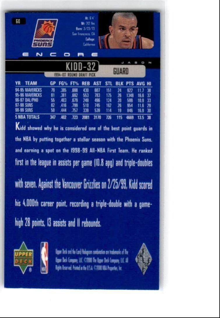 1999-00 Upper Deck Encore Jason Kidd Phoenix Suns #60