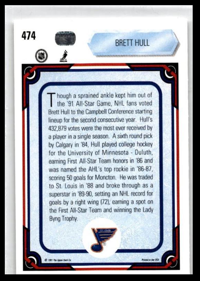 1991-92 Upper Deck Brett Hull St. Louis Blues #474