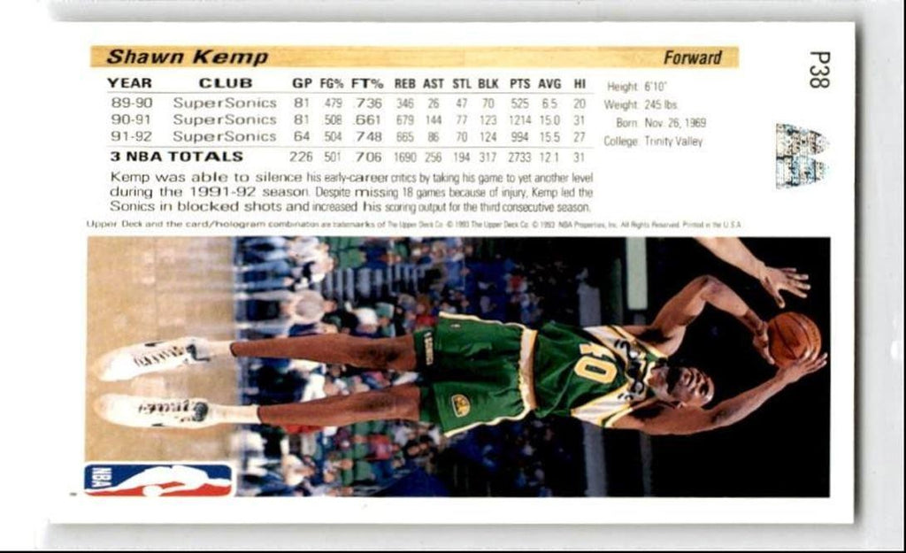 1992-93 Upper Deck McDonald's Shawn Kemp Seattle Supersonics #P38
