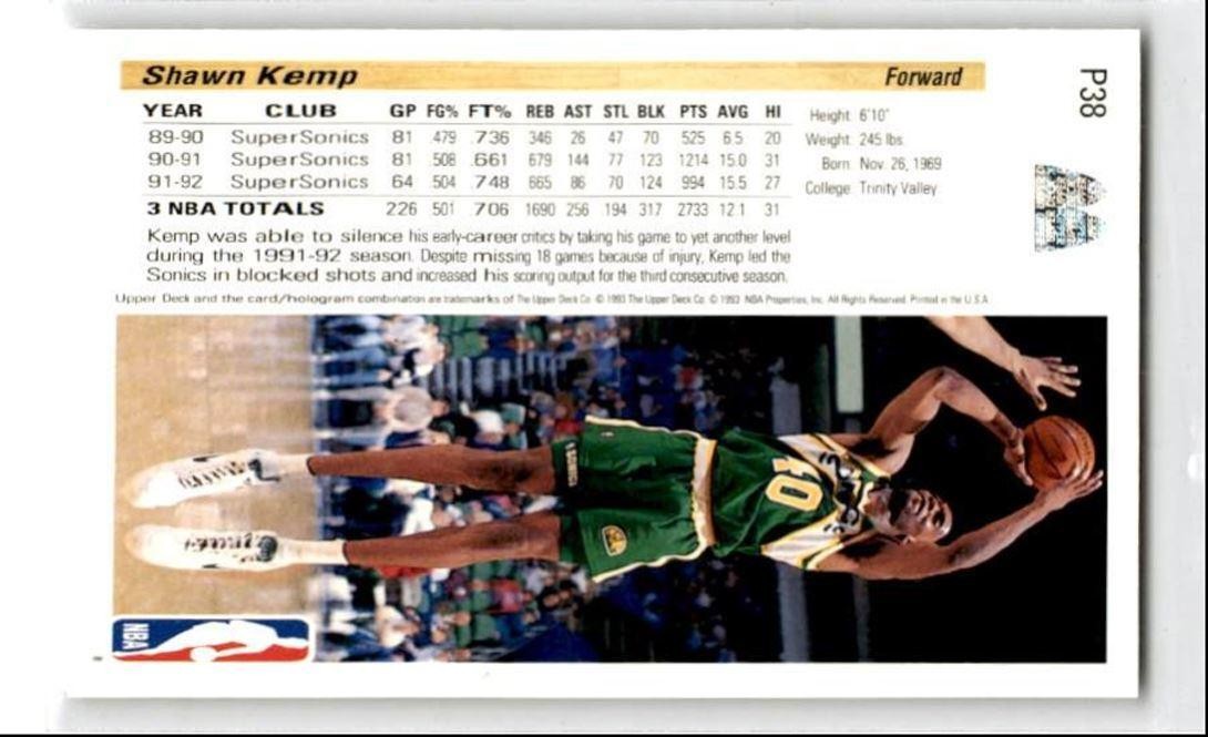 1992-93 Upper Deck McDonald's Shawn Kemp Seattle Supersonics #P38