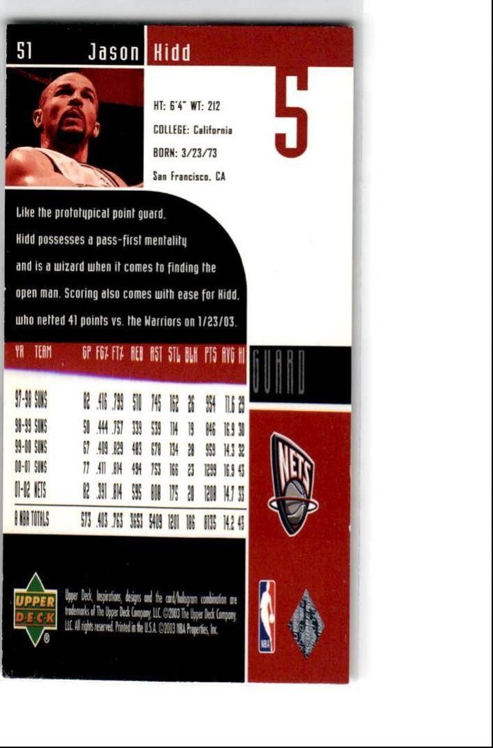 2002-03 Upper Deck Jason Kidd New Jersey Nets #51