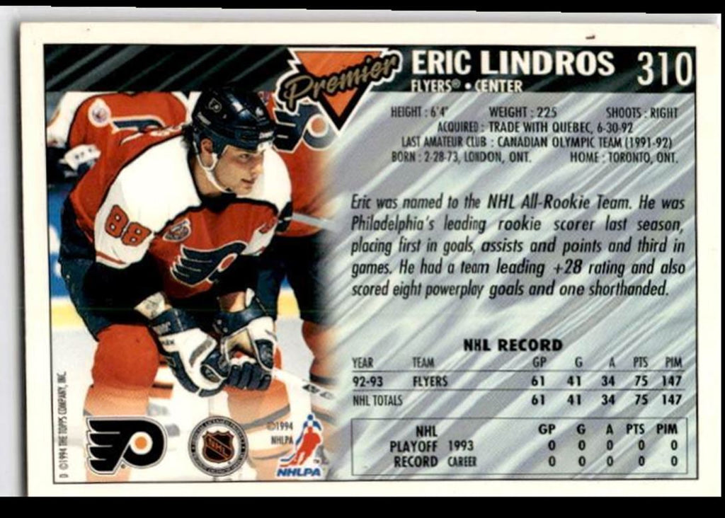 1993-94 Premier Eric Lindros . Philadelphia Flyers #310