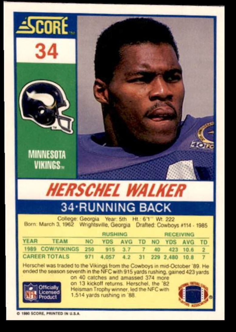 1990 Score Herschel Walker Minnesota Vikings #34