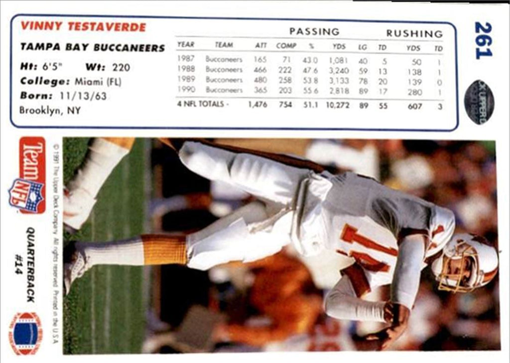 1991 Upper Deck Vinny Testaverde . Tampa Bay Buccaneers #261