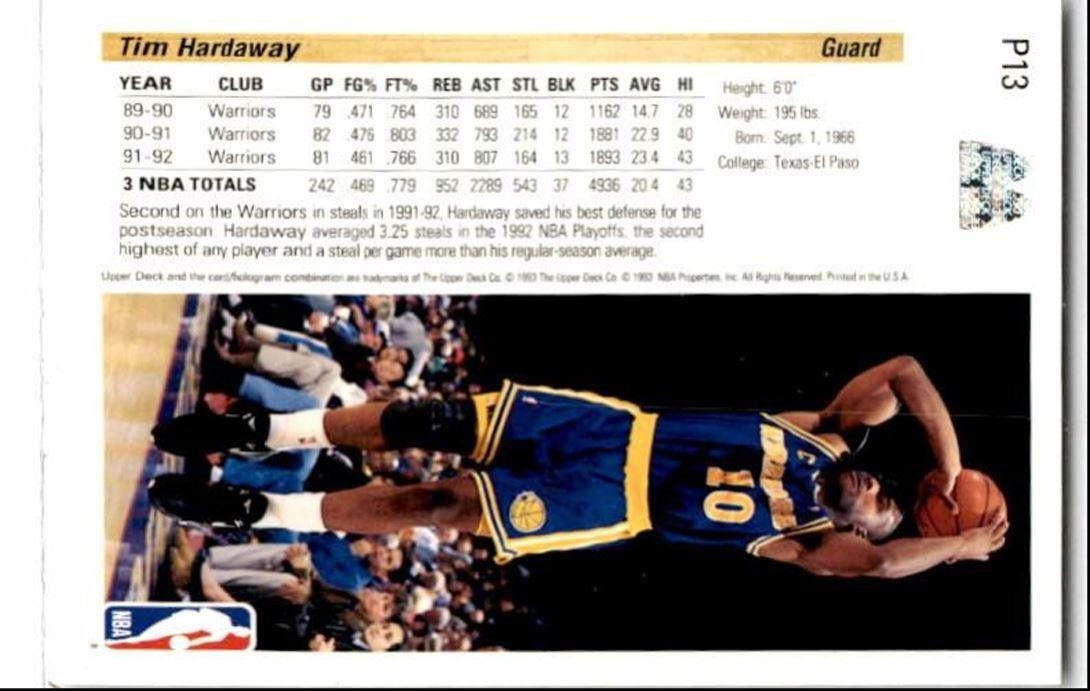 1992-93 Upper Deck McDonald's Tim Hardaway Golden State Warriors #P13