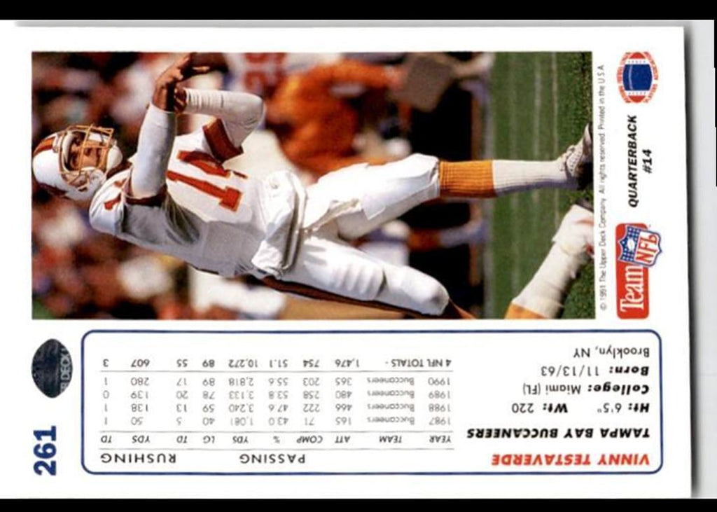 1991 Upper Deck Vinny Testaverde .. Tampa Bay Buccaneers #261