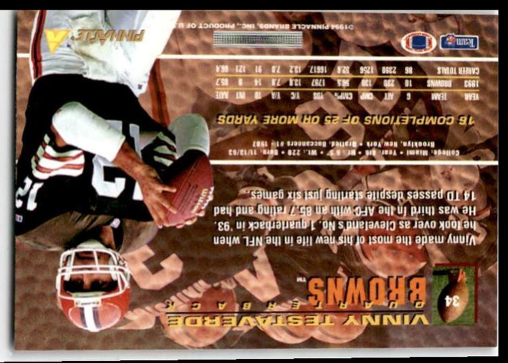 1994 Pinnacle Vinny Testaverde Cleveland Browns #34