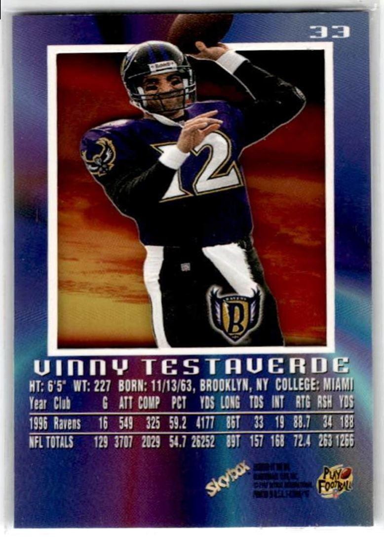 1997 SkyBox E-X2000 Vinny Testaverde Baltimore Ravens #33