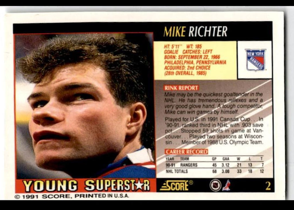 1991-92 Score Young Superstars Mike Richter New York Rangers #2